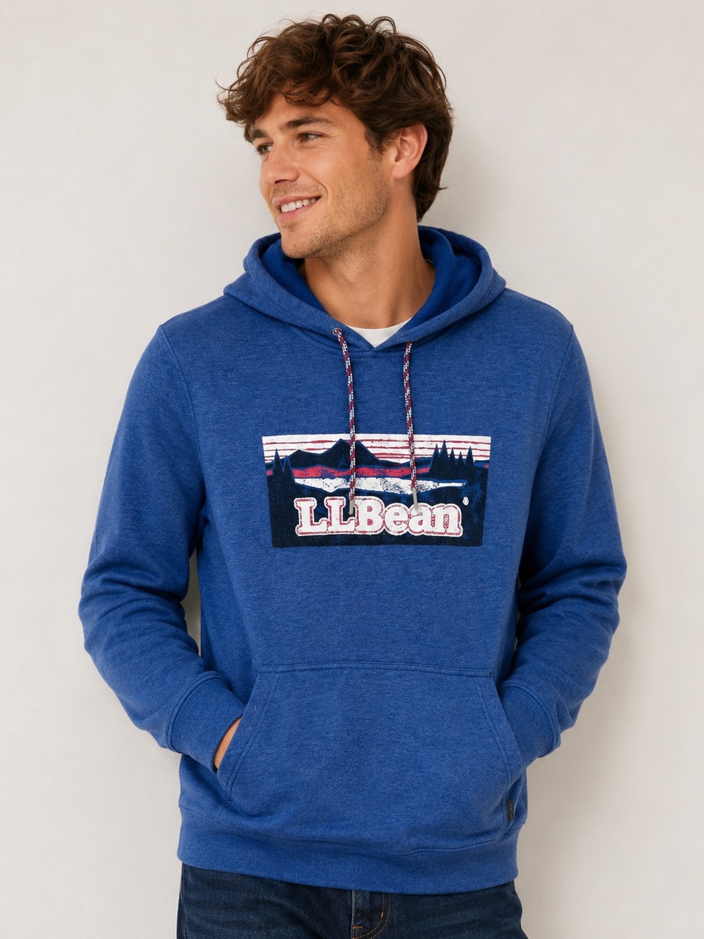 L.L.Bean Men’s Large Royal Blue Graphic Hoodie – Mountain Logo 23x29